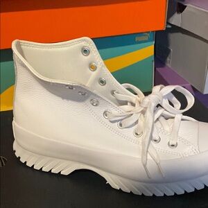 Converse White High-Top Sneakers with Canvas Texture